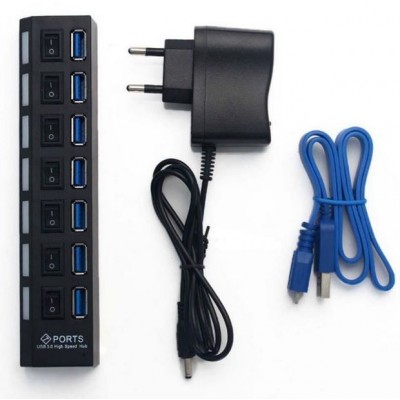 Хаб USB 3.0 7 порт с выключ активный с бп