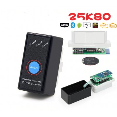 Автомобильный диагностический адаптер автосканер Bluetooth ELM327 v1.5 чип PIC18F25K80 с кнопкой, 2 платы, черный