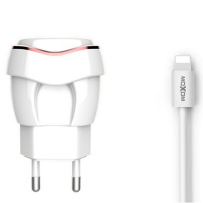 Зарядное сетевое сзу USB 2x Moxom KH-35 + кабель для Apple lightning