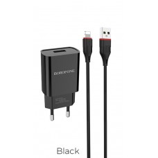 Зарядное сетевое сзу USB Borofone BA20A + lightning кабель, белый