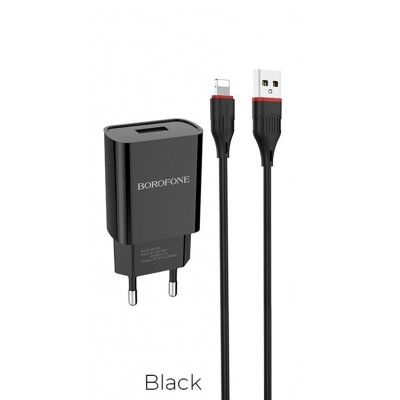 Зарядное сетевое сзу USB Borofone BA20A + lightning кабель, белый
