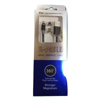 Кабель Micro / Type-C / Lightning USB магнитный 360 3в1 ткань