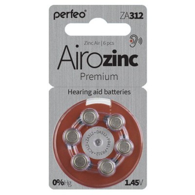 Батарейка ZA312 Airozinc Premium для слух аппаратов