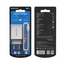 Зарядное сетевое сзу USB Borofone BA21A быстрое QC 3.0 + micro белый