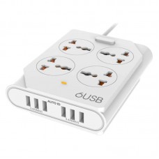 Фильтр сетевой 4 розетки СЗУ USB 6x 10A Moxom KH-63Y белый