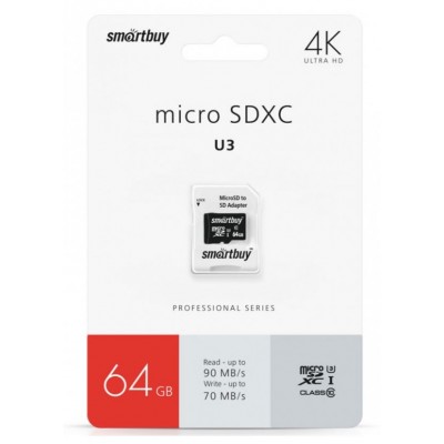 MicroSd 64Gb SmartBuy class10 SDXC U3 Professional SB64GBSDCL10U3-01