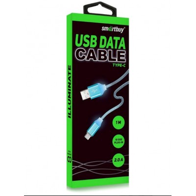 Кабель USB Type-C Smartbuy ik-3112ssbox Led светящийся GOLD