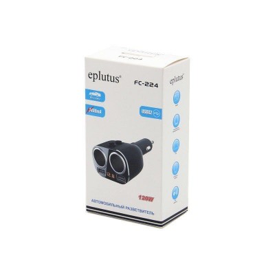 Зарядное автомобильное азу usb 2x Eplutus FC-224 LCD 3.4A 2 гнезда прикуривателя