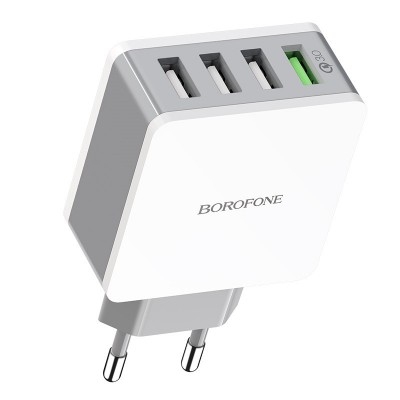 Зарядное сетевое сзу USB 4x Borofone BA43A быстрое QC 3.0 бел