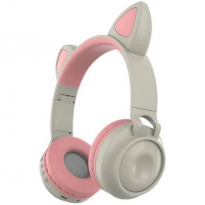 Наушники bluetooth Cat Ear ZW-028 с ушками LED бело-розовые