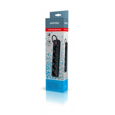 Фильтр сетевой SmartBuy ONE, 10A, 2200 Вт, 5 розеток 1.8m SBSP-18-K, черный