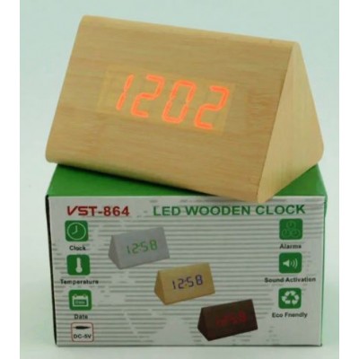 Часы LED с термометром VST-864, дерево желт, красные цифры