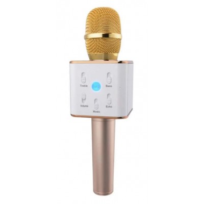 Колонка микрофон Bluetooth Mp3 караоке V7 розовое золото