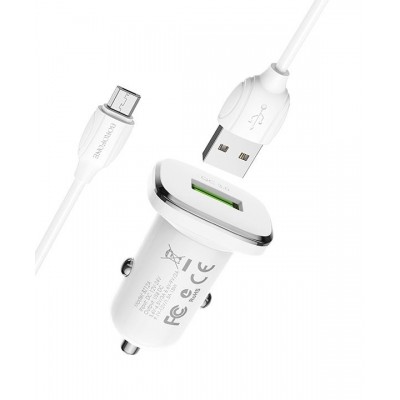 Зарядное автомобильное АЗУ Borofone BZ12A быстрое QC 3.0 + micro, белый