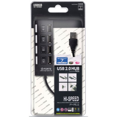 Хаб USB SmartBuy SBHA-7204-B, с выключателями, черный