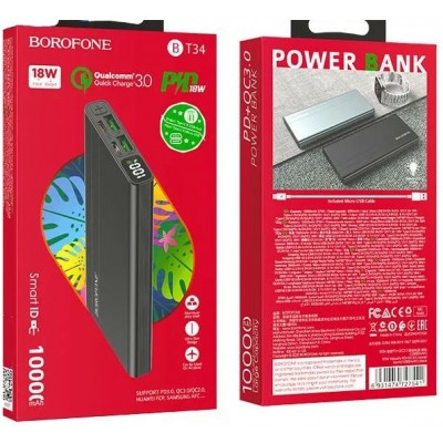 Power bank Borofone BT34 10000mAh QC 3.0, LCD, черный