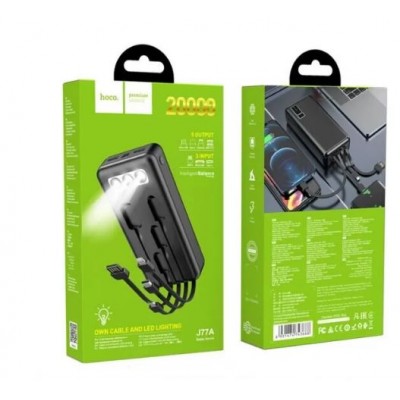 Power bank Hoco J77A 20000mah с кабелями, с фонариком, черный