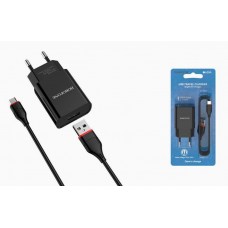 Зарядное сетевое сзу USB Borofone BA20A + кабель для Apple lightning lightning кабель, черный
