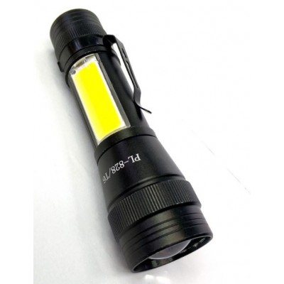 Фонарик металлический PL-828/T6, зум, COB, Micro USB