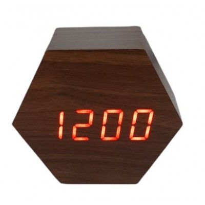 Часы LED с термометром VST-876 коричнев дерево красные цифры