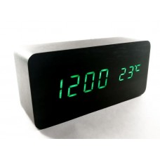 Часы LED с термометром VST-862 черн дерево зелен цифры