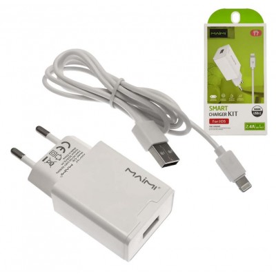 Зарядное сетевое сзу USB Maimi T7 2.4A + lightning кабель, белый