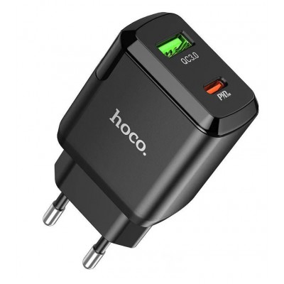 Зарядное сетевое сзу USB Hoco N5 быстрое QC 3.0 +PD черный