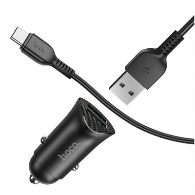 Зарядное автомобильное быстрое азу usb 2x Hoco Z39 3.4A QC3.0 + кабель Type-C черный