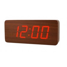 Часы LED с термометром VST-865 коричневое дерево красные цифры