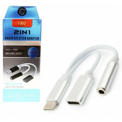 Переходник Type-C - 3.5 гнездо aux + зарядка C&Q 004