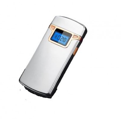 Зажигалка Usb плазменная 2 дуги 21-14 LCD дисплей счетчик металл серебро