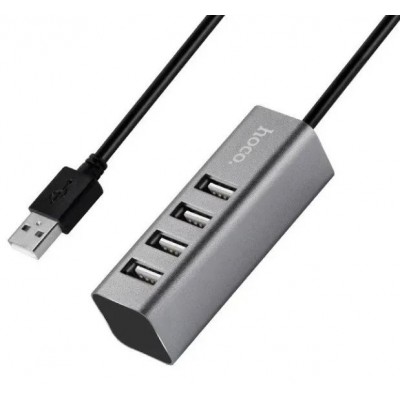 Хаб USB 4 порт Hoco HB1 USBX4 серый металлик