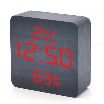 Часы LED с термометром VST-872s черное дерево красные цифры