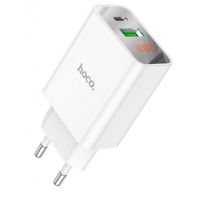 Зарядное сетевое сзу Hoco C100A быстрое, LCD дисплей, PD 20W + USB QC 3.0 белый