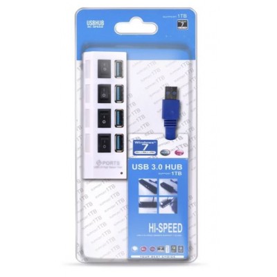 Хаб USB 3.0 SmartBuy SBHA-7304-W, с выключателями, белый