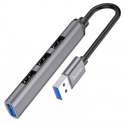 Хаб USB 4 порт Hoco HB26 3xUsb 2.0 1xUSB 3.0 серый металлик