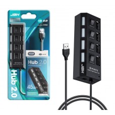 Хаб USB 4 порт JBH H-05, с выключателями, черный