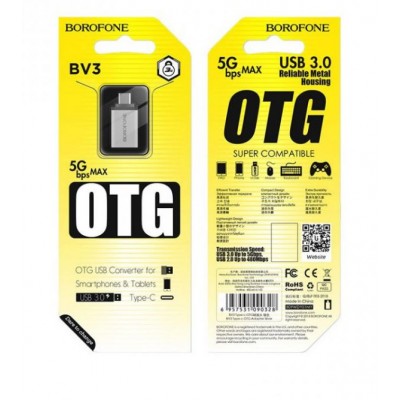 Переходник OTG Type-C USB 3.0 Borofone BV3 Silver