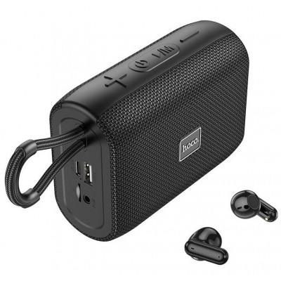 Колонка Bluetooth MP3 FM Hoco HC15 с TWS наушниками черная